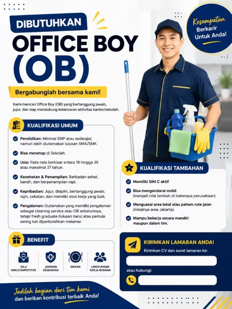 Dibutuhkan lowongan kerja Office Boy