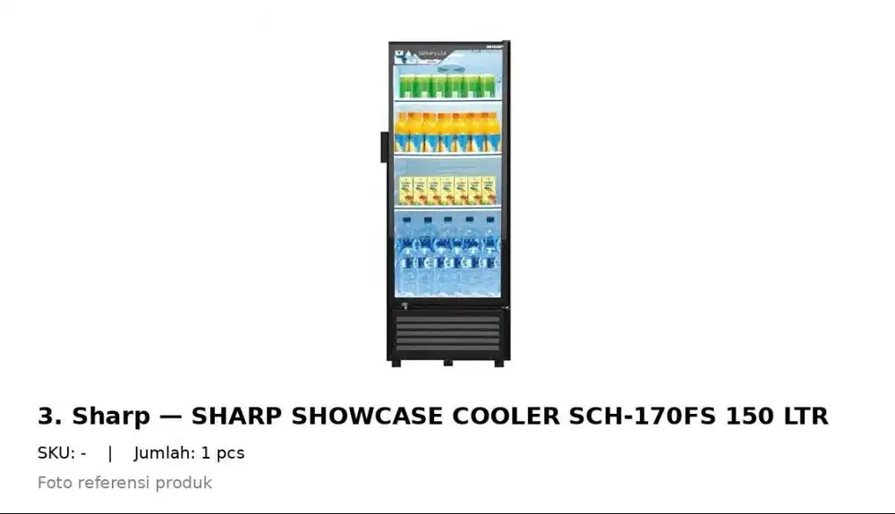Jual Showcase Sharp 150 Liter SCH-170FS Mulus Siap Pakai 100% baru