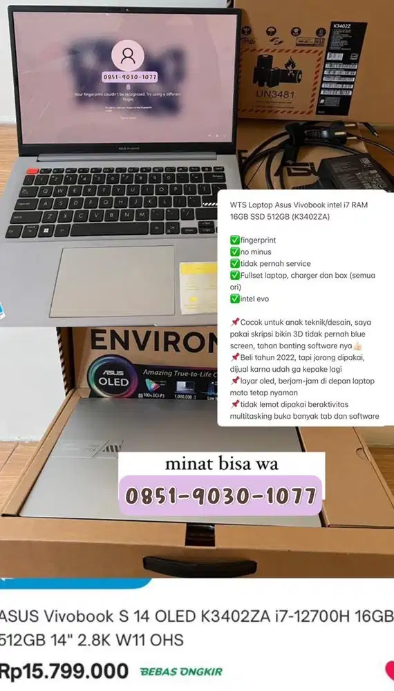 Laptop Asus Vivobook Oled intel i7 RAM 16GB SSD 512GB