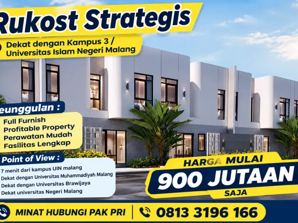 Rumah kost Mewah Full Furnish Dekat UIN 3 Malang, Omzet Melimpah
