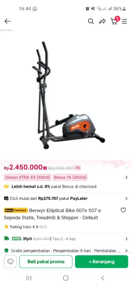 Di jual eliptycal bike berwyn ori
