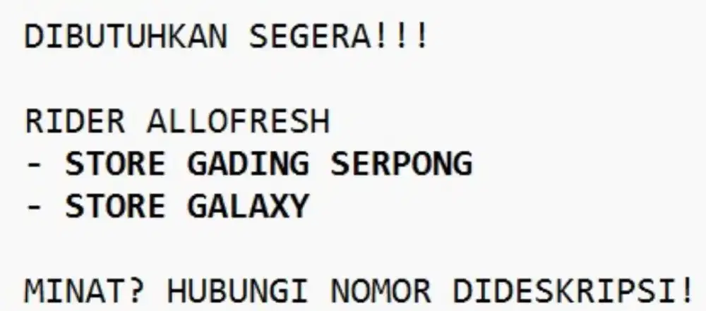 LOKER KURIR ALLOFRESH