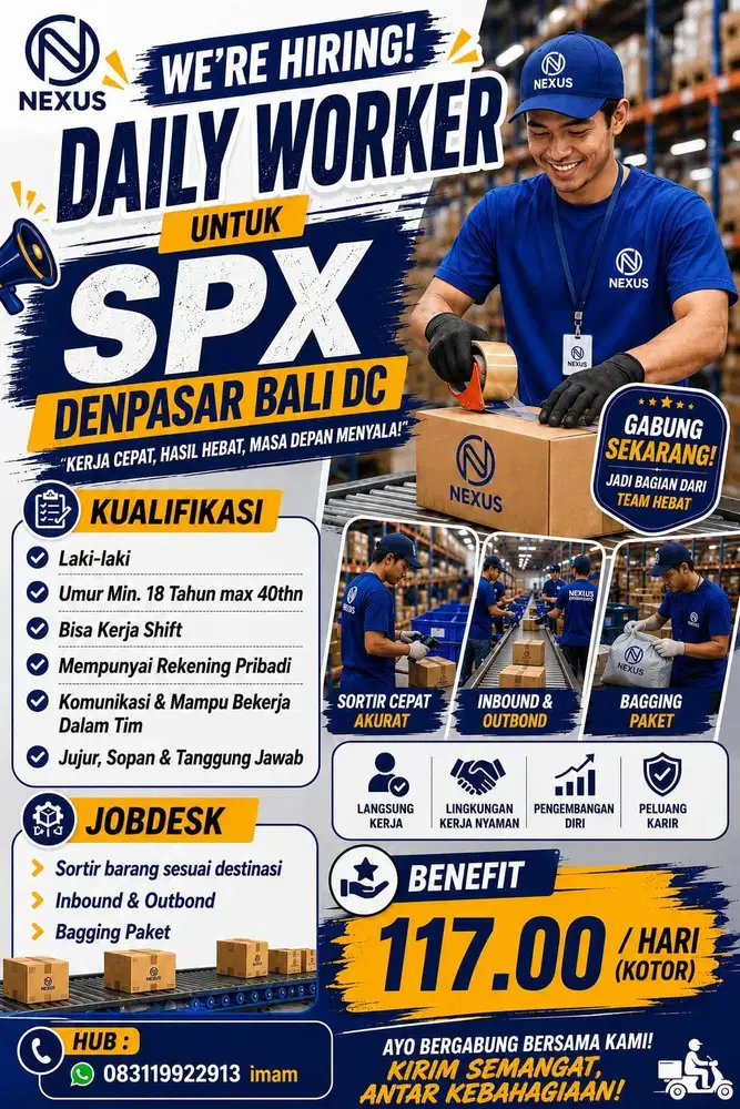 WE'RE HIRING! DAILY WORKER SPX  NEXUS - DENPASAR BALI DC