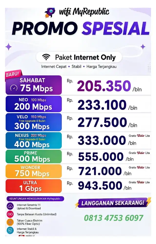 WiFi MyRepublic 75–500 Mbps | Internet Rumah Harga Terjangkau