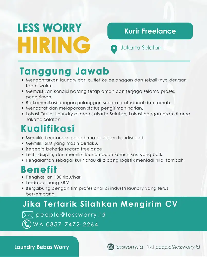 Lowongan Kerja Kurir Laundry Less Worry