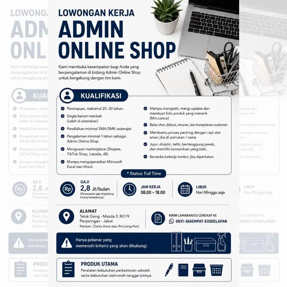 LOWONGAN KERJA – ADMIN ONLINE SHOP
