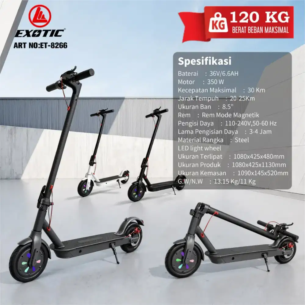 Scooter Electric Exotic Berkualitas bsa naik BB max 120kg mudah dilipt