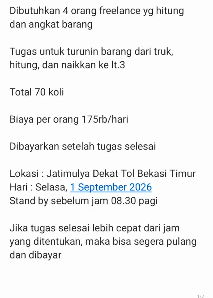 Freelance Khusus Besok Angkat Hitung Barang
