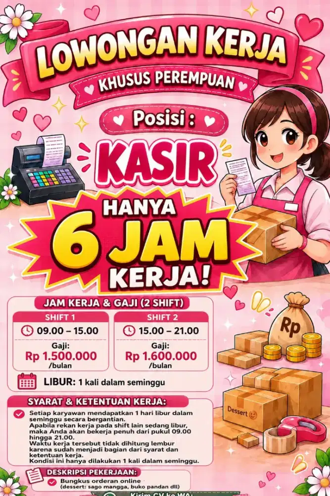 Lowongan kerja kasir khusus wanita