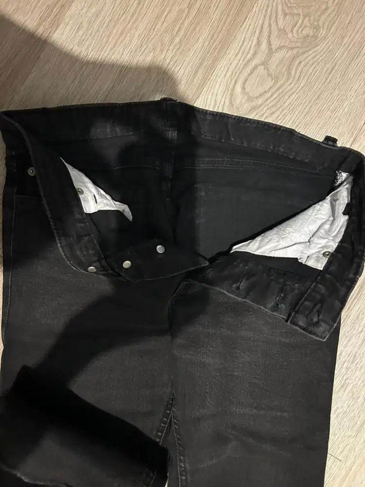 celana second fear of god zipped black jeans