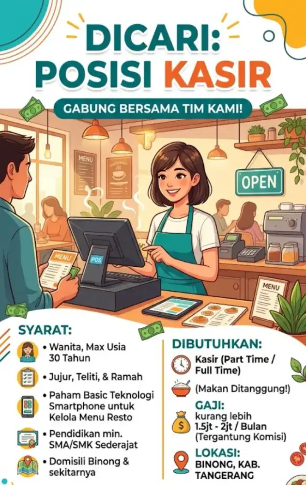 Dicari Kasir Resto