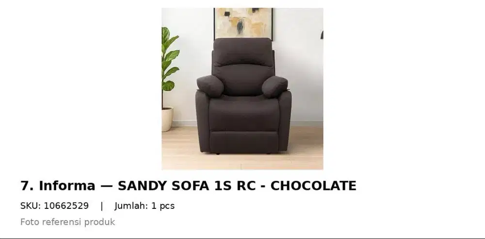Sofa Recliner 1 Seater Informa Sandy Warna Chocolate 100% baru