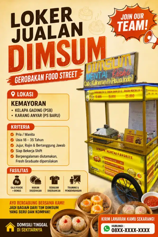 LOKER JUALAN DIMSUM – GAJI + BONUS