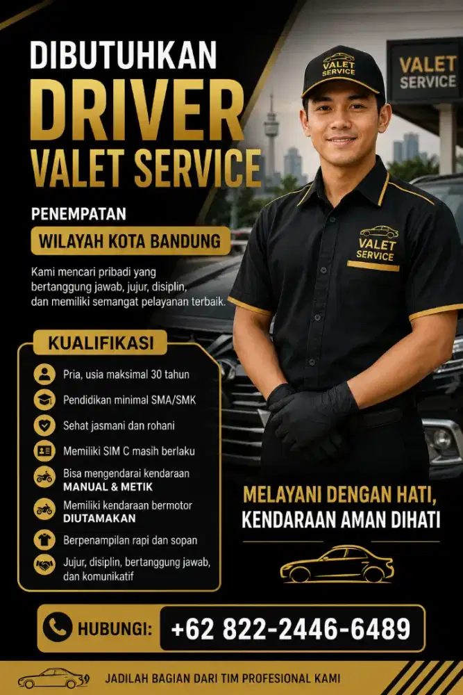 Dibutuhkan Driver Valet Service – Penempatan Kota Bandung