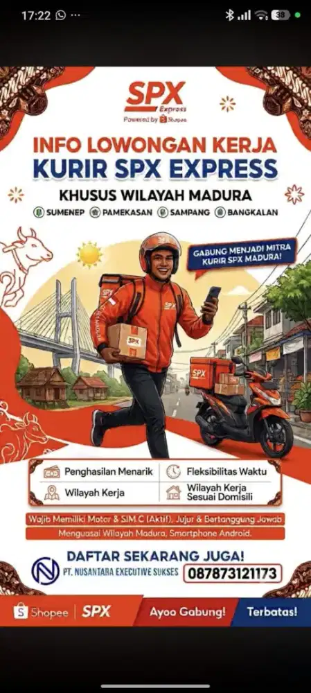 Lowongan kerja kurir SPX KOTA MADURA