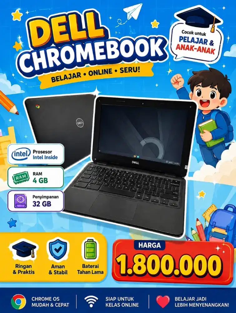 Laptop Dell 3100 Chromebook Touchscreen Playstore
