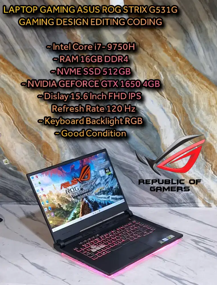LAPTOP GAMING ASUS ROG  STRIX DESIGN EDITING CODING, dll
