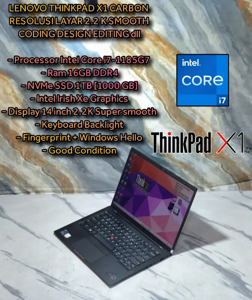 LENOVO THINKPAD X1 CARBON INTEL CORE i7 11th LAPTOP AUTOCAD LAPTOP DES