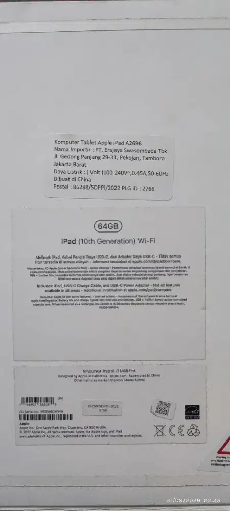 Ipad 10 64 gb ibox 100% bagus