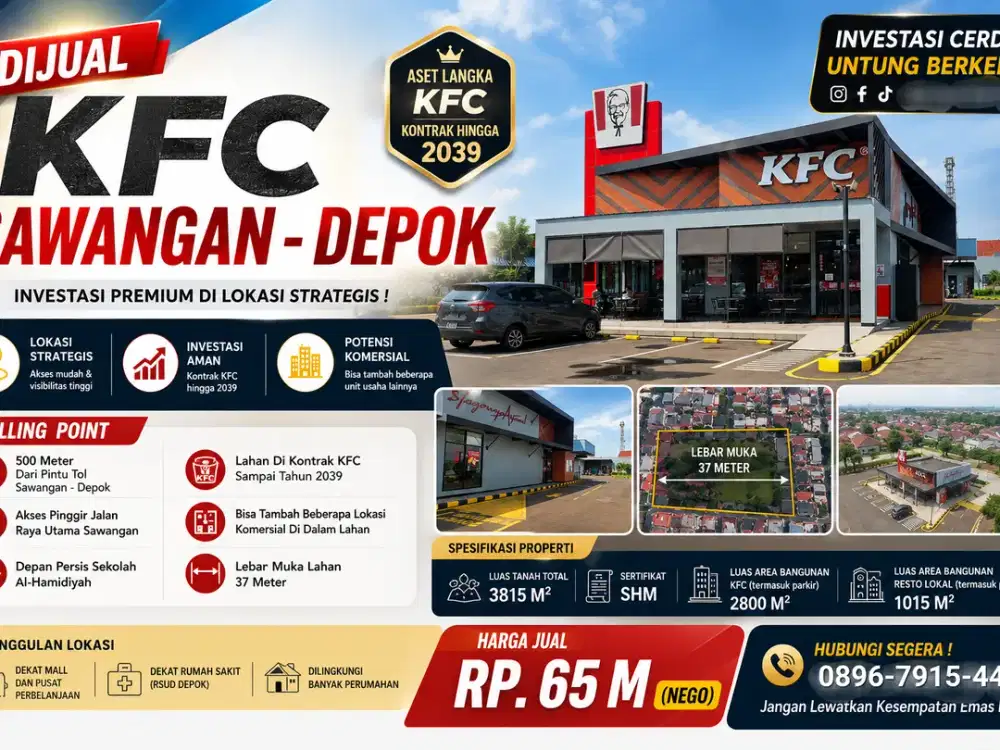 Investasi Cerdas Untung Berkelas, Tanah dan Bangunan KFC Sawangan Depok