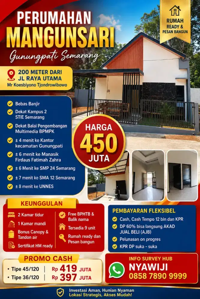 RUMAH BARU SIAP HUNI SHM READY BISA KPR SEKITAR UNNES