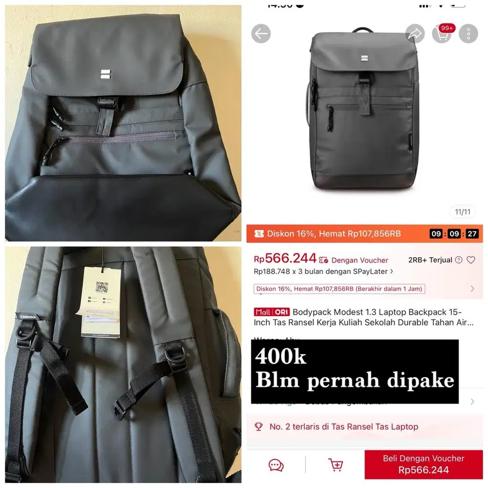 Ransel bodypack tas laptop unisex pria wanita