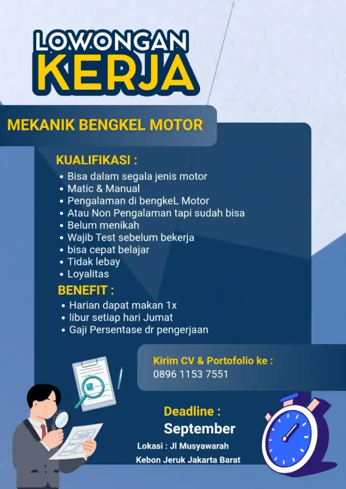 Lowongan Mekanik BengkeL Motor