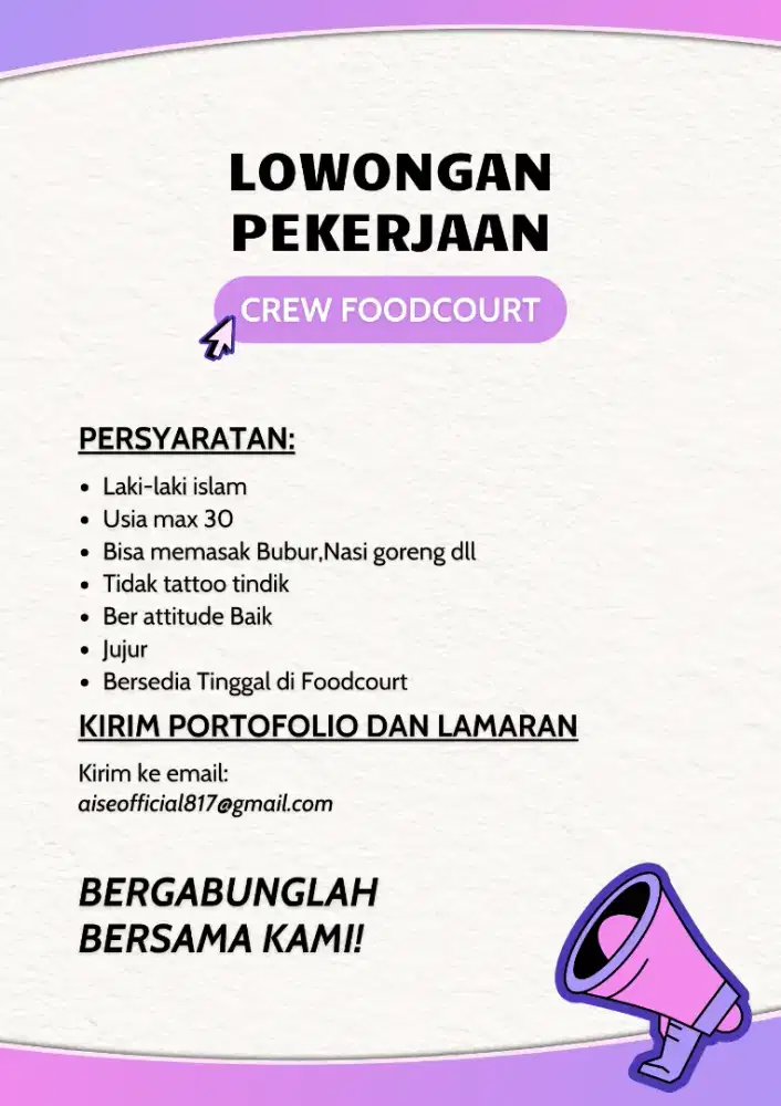 Lowongan Kerja Kantin/Foodcourt