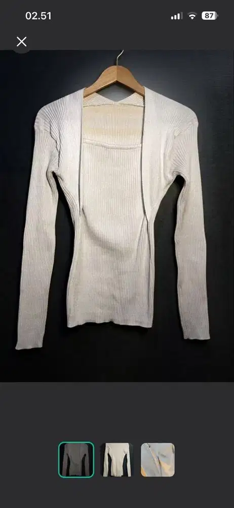 white ribbed long sleeve top / atasan rajut wanita