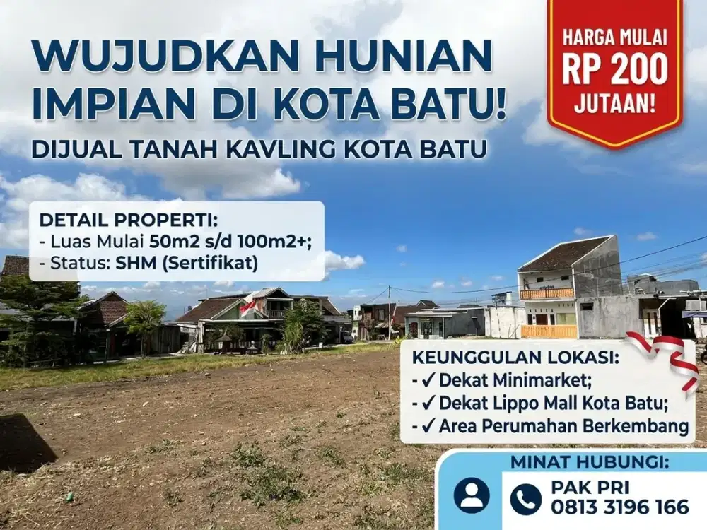 Kavling Siap Bangun di Kota Batu 200 Jutaan, SHM Dekat Lippo Mall