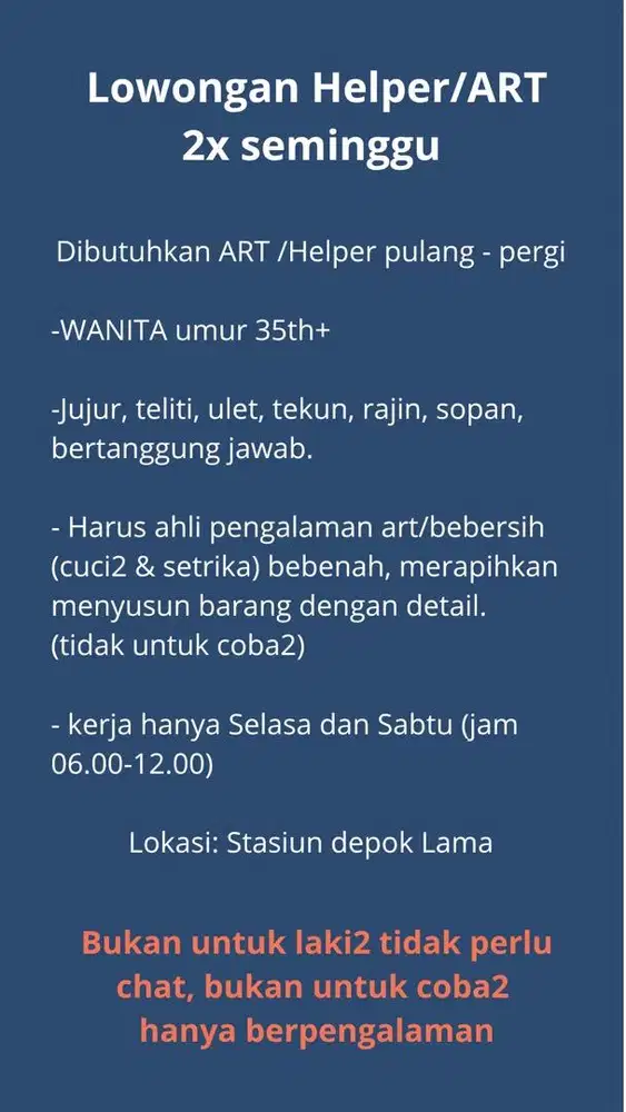 Butuh Helper area pancoran Mas