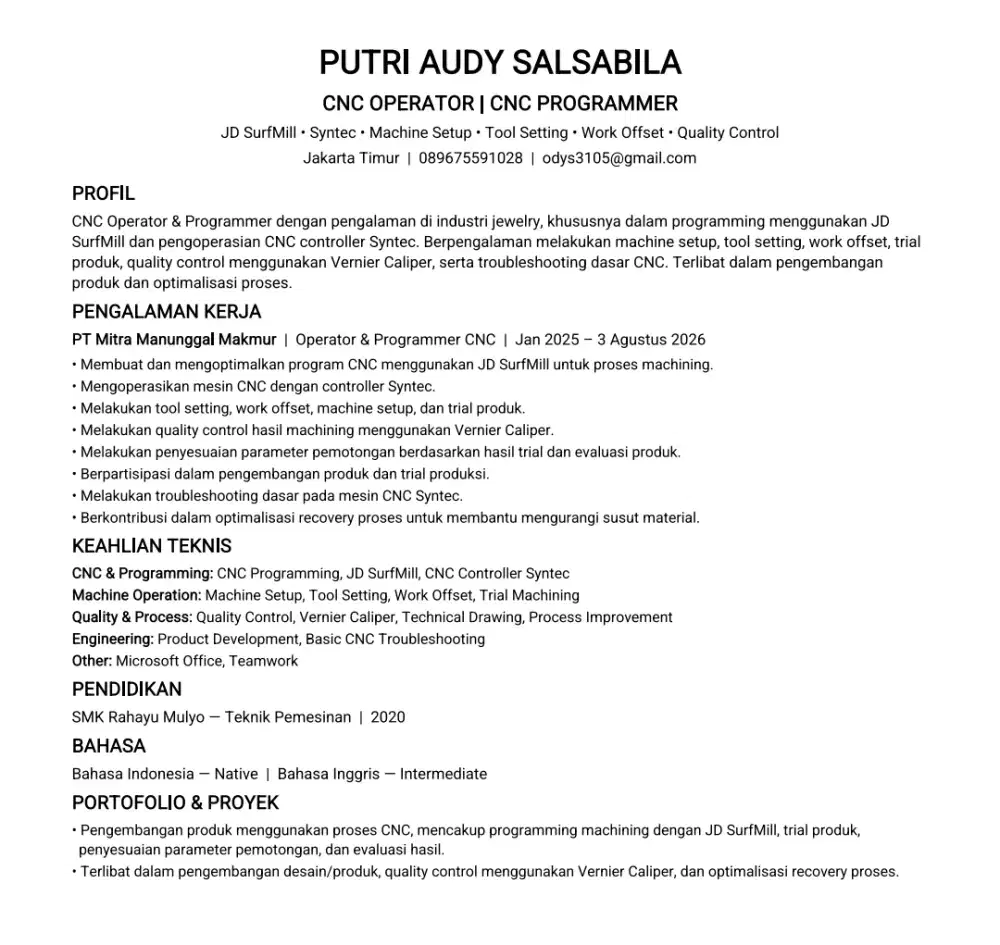 Info lowongan pekerjaannya kak