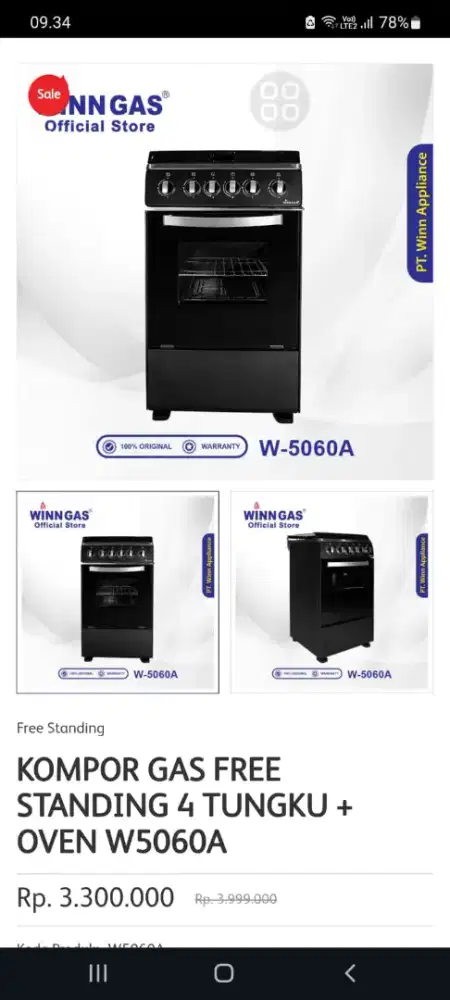 Jual kompor Freestanding wingas