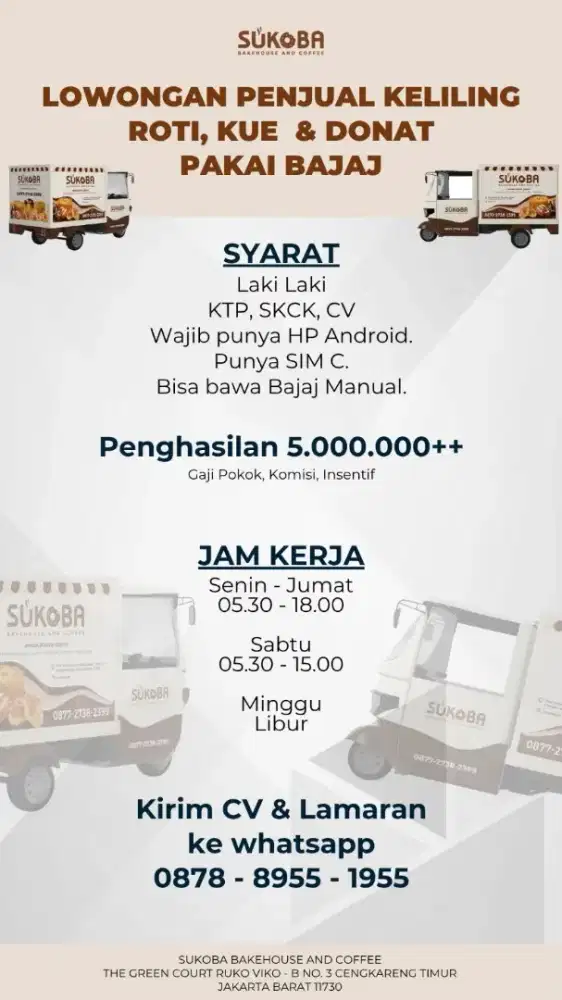 BUTUH 1 ORANG (LAKI2) Jualan keliling roti, donat, kue, pakai Bajaj