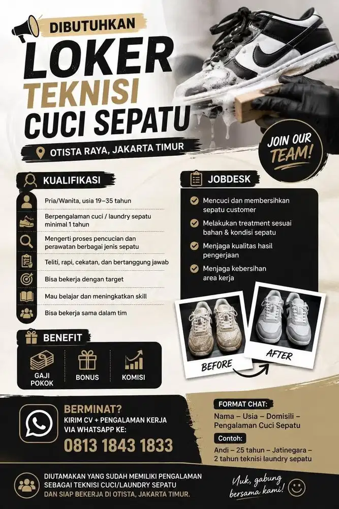 LOKER TEKNISI CUCI SEPATU  – OTISTA, JAKARTA TIMUR