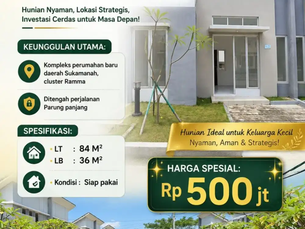 rumah dijual LT : 84M2 (4 X 21), LB : 36M2, bisa di extend , SHM, Modern Land Cilejit, Tangerang