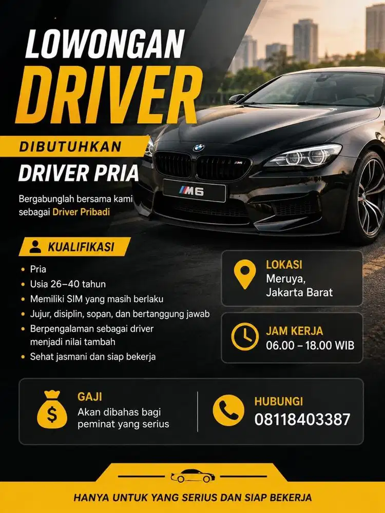 DIBUTUHKAN SEGERA – DRIVER PRIBADI