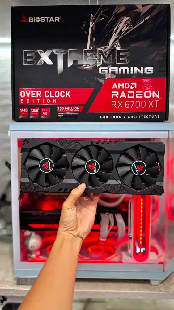 VGA PC Biostar RX 6700XT 12GB GDDR6 Triple Fan Fullset Mulus Adem Oke