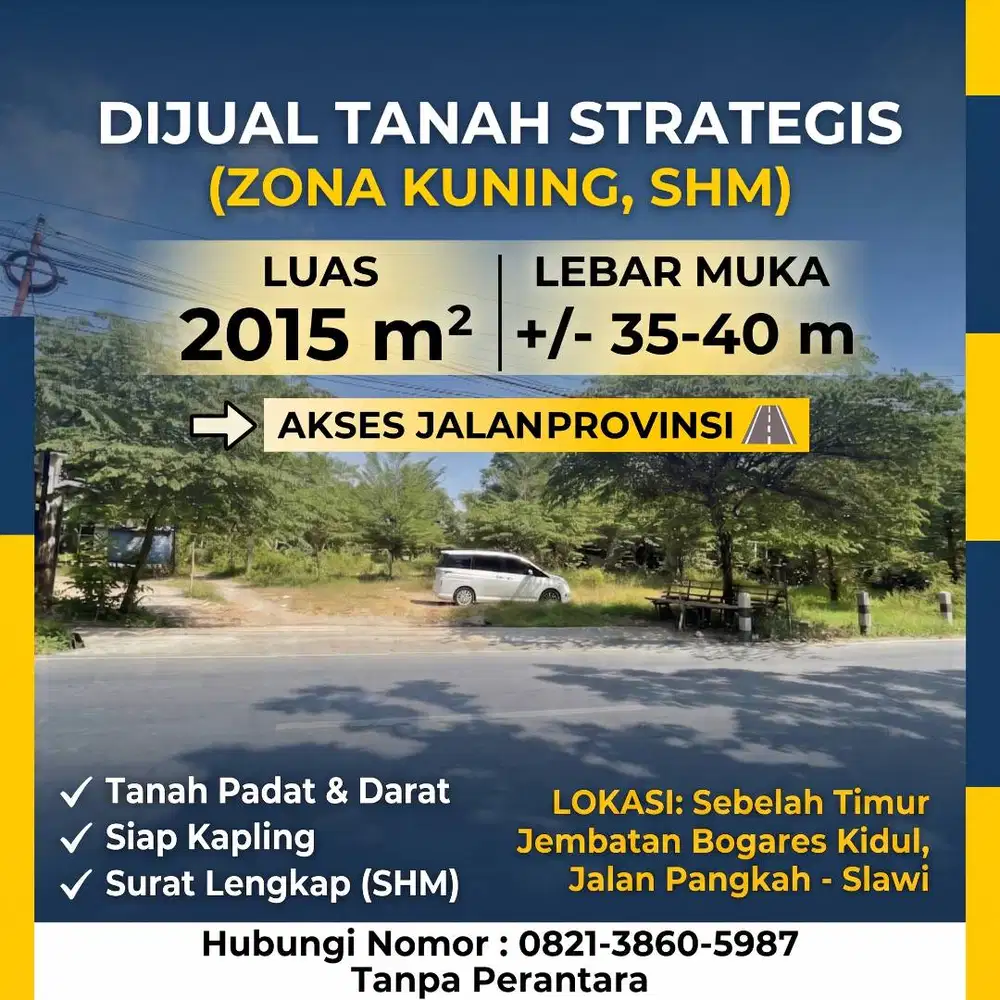 Jual tanah pinggir jalan. Muka lebar 40 m di Pangkah Tegal Siap Bangun