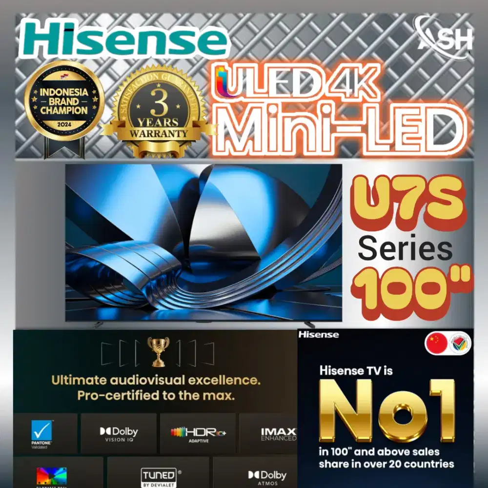Hisense TV Miniled QD 100 Inch VIDAA AI U7S