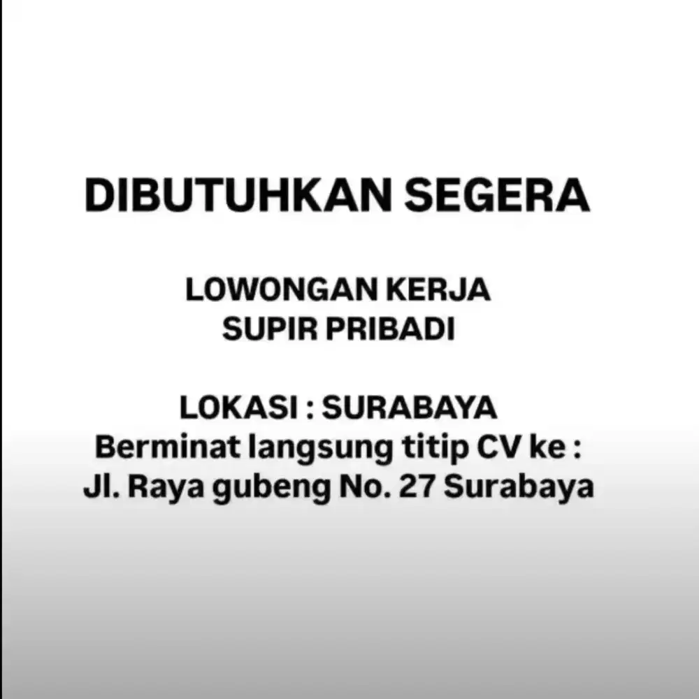 DIBUTUHKAN DRIVER PRIBADI