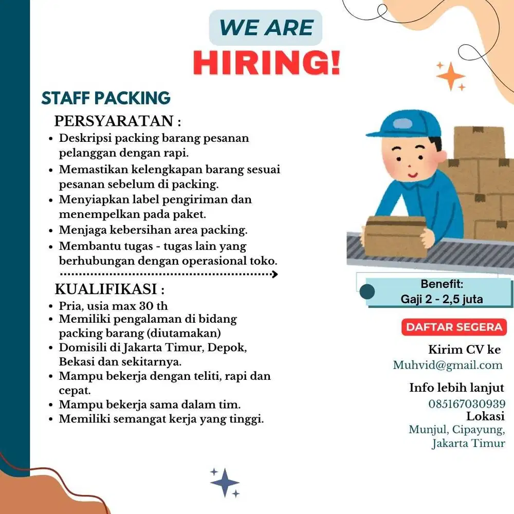 DI BUTUHKAN SEGERA!!  STAFF PACKING untuk Gudang Online Shop