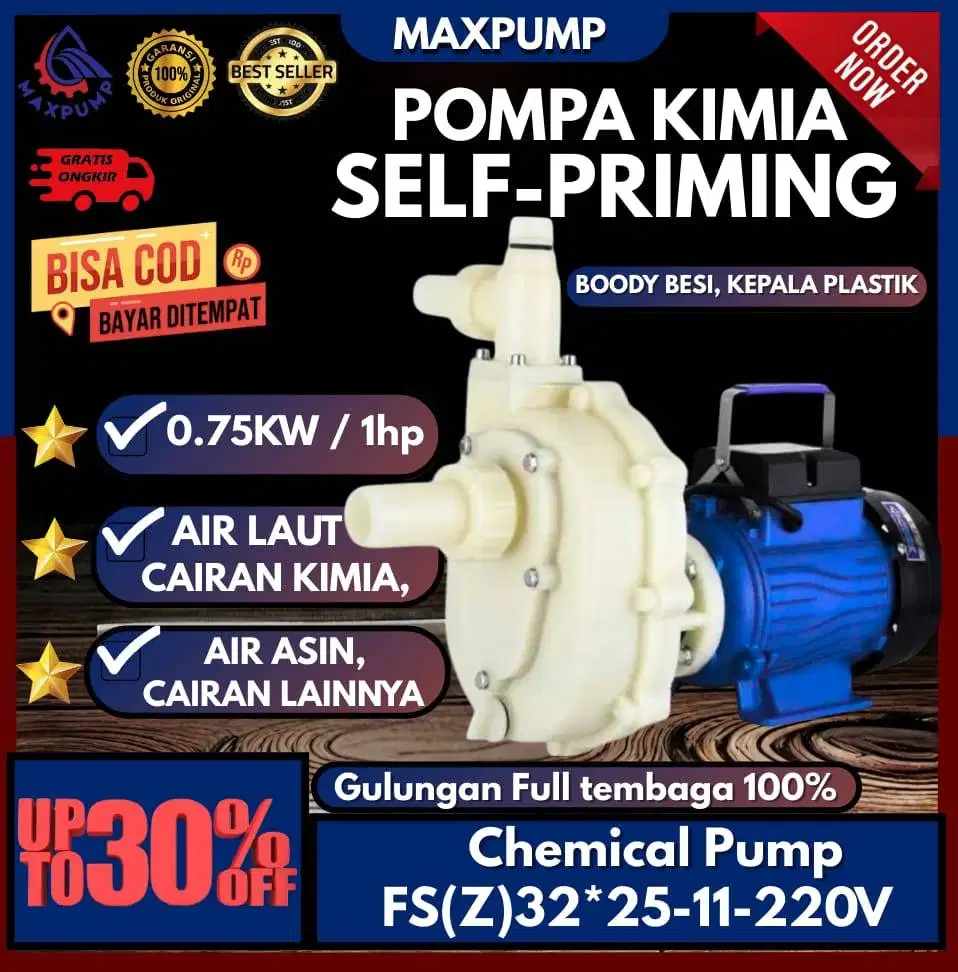 MAXPUMP FS(Z)32*25-11-220V Pompa Cairan Kimia 0.75KW Chemical Pump