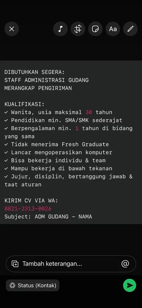 Staff administrasi gudang