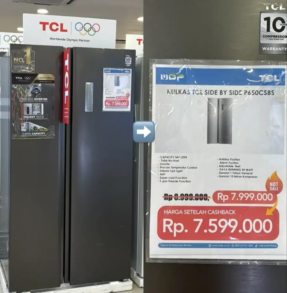 PROMO KREDIT KULKAS TCL SIDE BY SIDE 547 LITTER