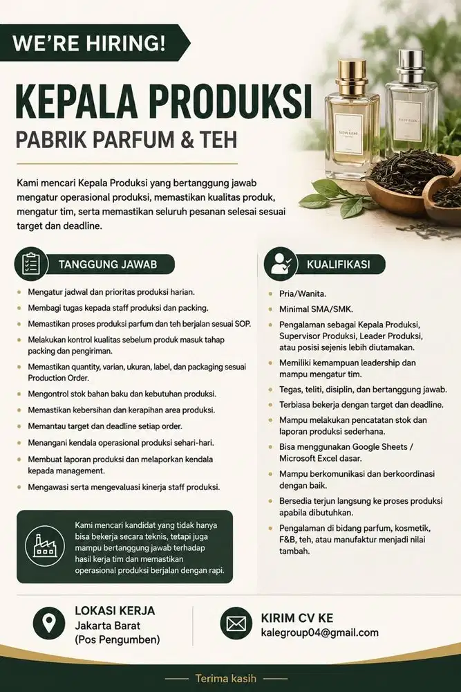 Lowongan pekerjaan Kepala Produksi