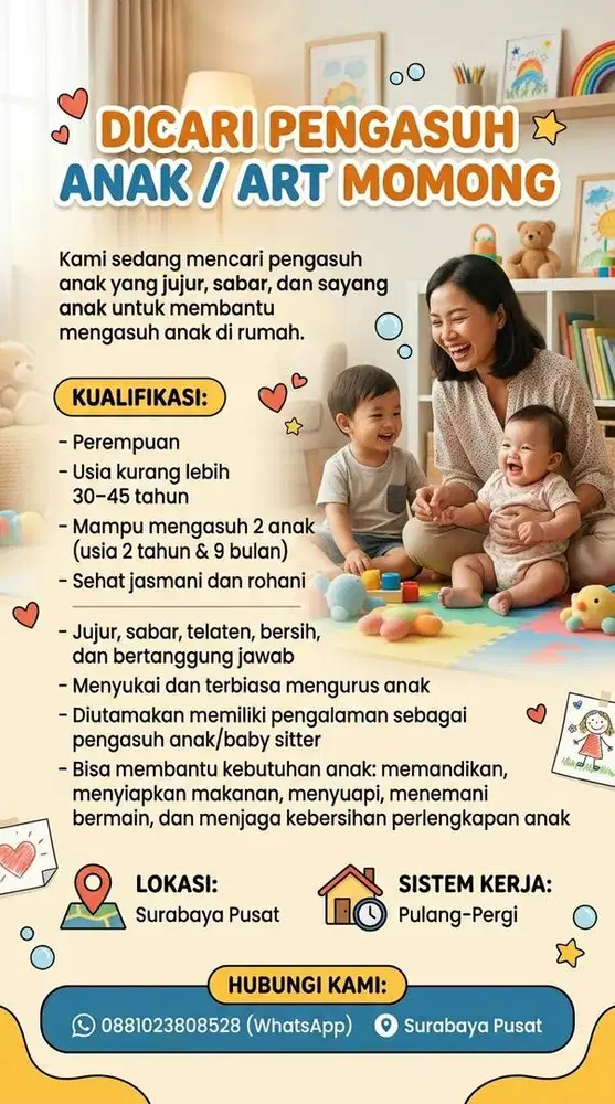 DICARI PENGASUH ANAK / ART MOMONG