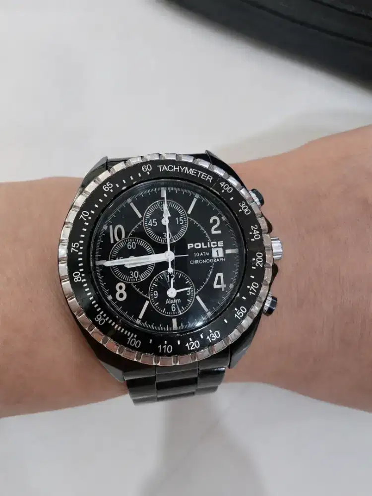 Jam Police PL-10962J Sports Chronograph Black All Original Mulus