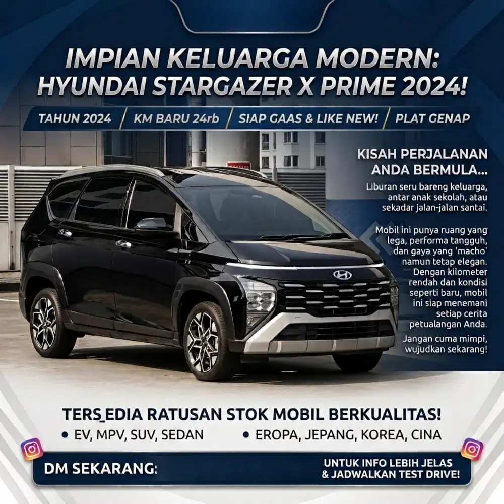 Hyundai Stargazer X Prime 2024 Hitam KM 24rb Like New Plat Genap NEGO