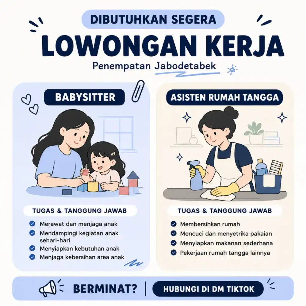 Lowongan art dan babysitter penempatan jabodetabek